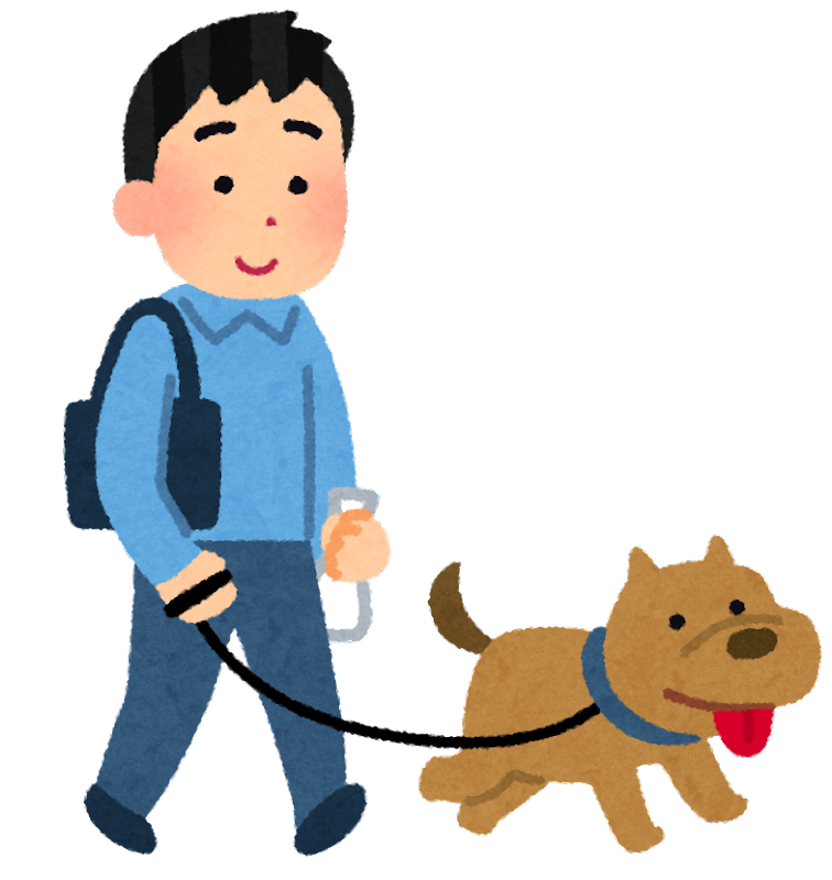 男性と犬の散歩